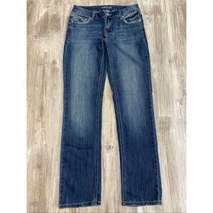 Maurices Straight Leg Jeans Mid Rise Rhinestone Embroidered Women’s Sz 6 Long